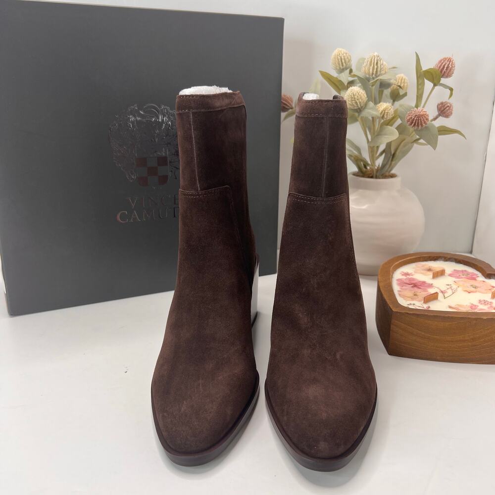 Vince Camuto Kortimy Suede Chunky Block Heeled Boot Brown Women's 6.5M/37 NWB - Picture 2 of 10